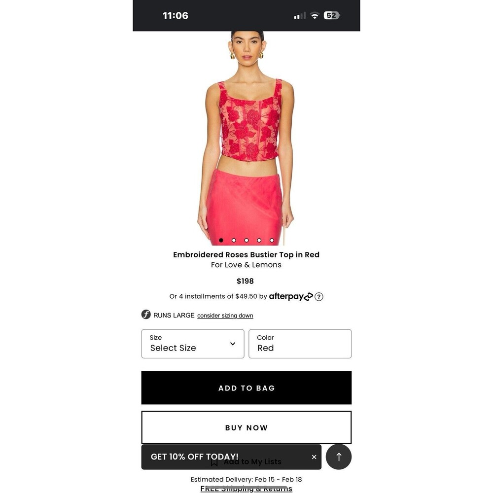 NWT For Love & Lemons Red Floral Sheer Corset Tank - Picture 13 of 15